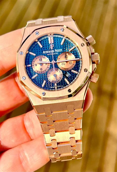 audemars piguet royal oak rose gold blue dial review|audemars piguet royal oak cufflinks.